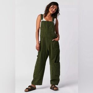 Free People Dark Green Women's Rayna Cargo Overalls